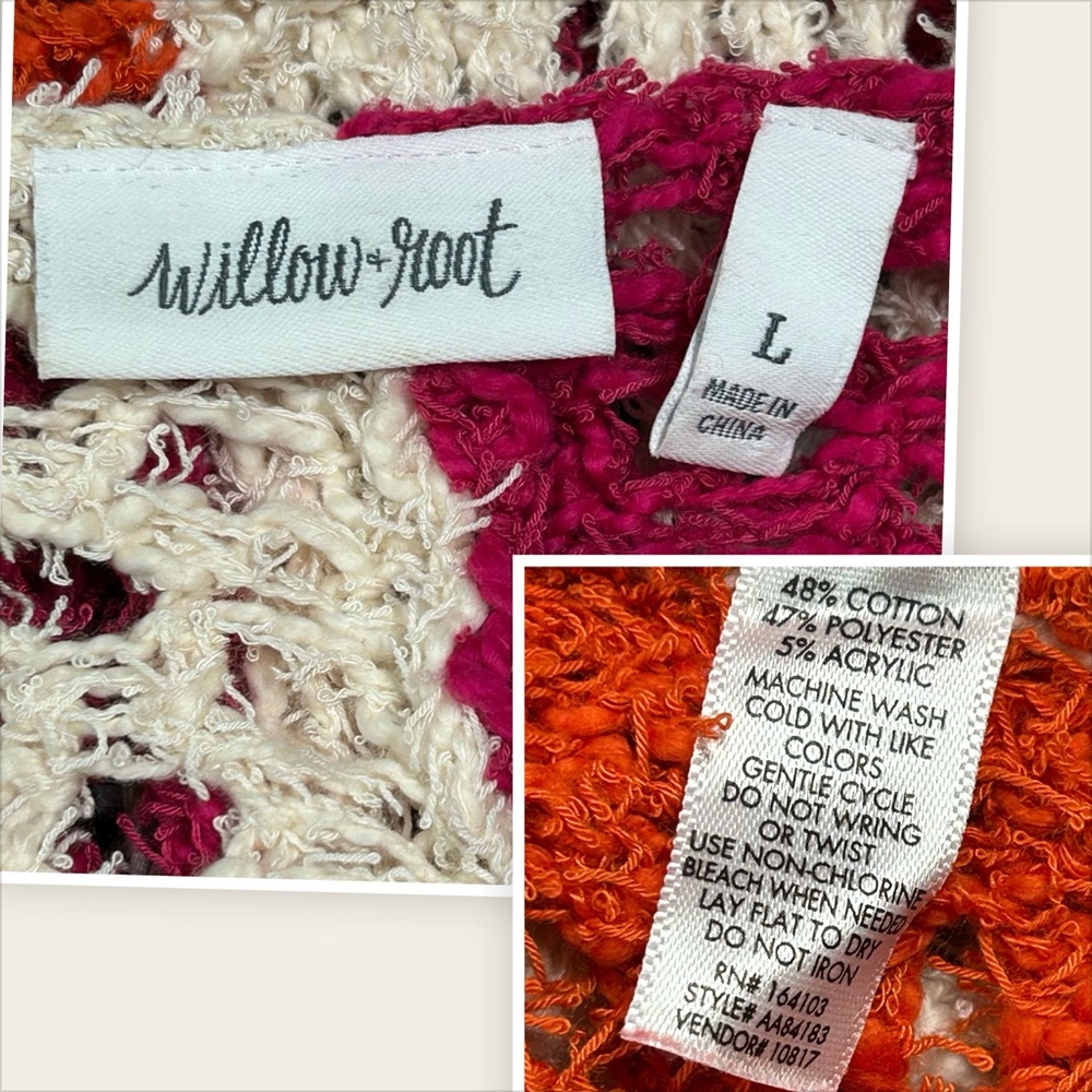 Willow & Root Boho Open Knit Crochet Sweater Sz L‎ Oversized Boxy Artsy Eclectic - Picture 6 of 7